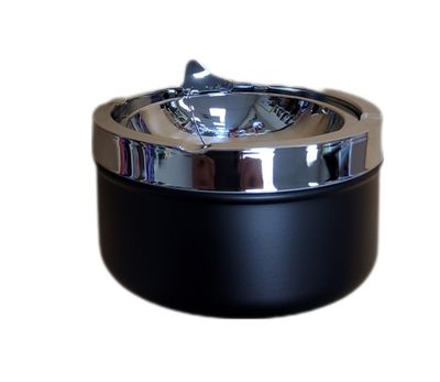 Asbak Zwart/chroom met klapdeksel 11cm