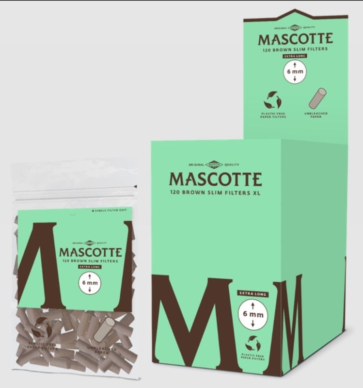 Mascotte brown slim paper filters XL 6 mm 120 stuks ( Doos 20 zakjes)