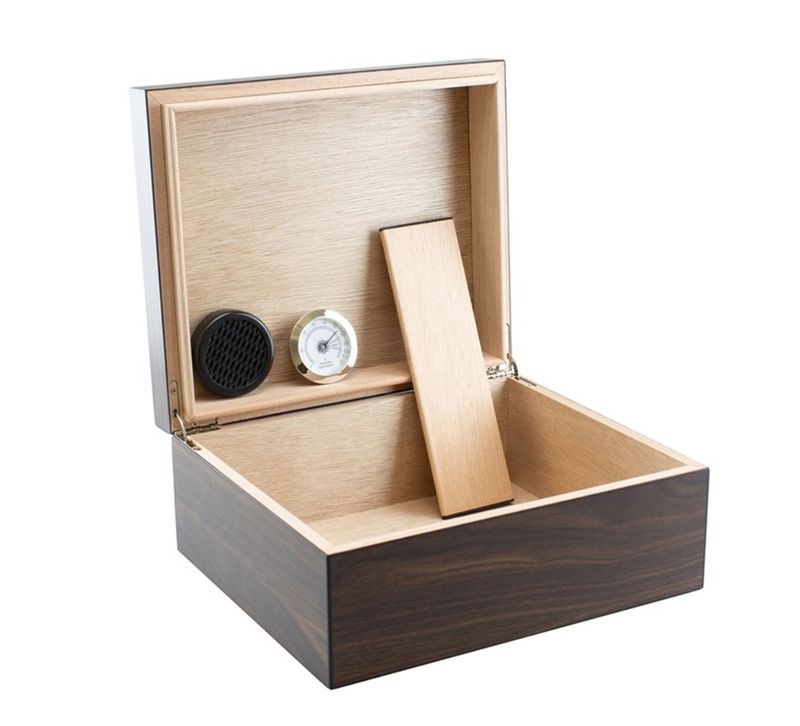 Humidor - 35 Cigars - Walnut w/ Cigar Logo - Bookwill