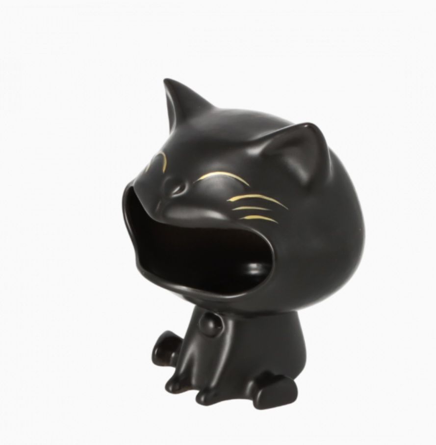 Asbak Kat, Zwart Keramiek