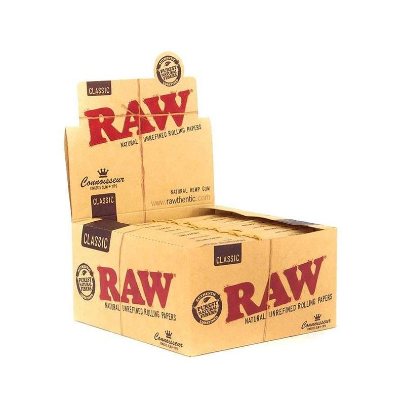 RAW vloei Classic Connoisseur King Size Slim leaves + tips ( Display 24 stuks)