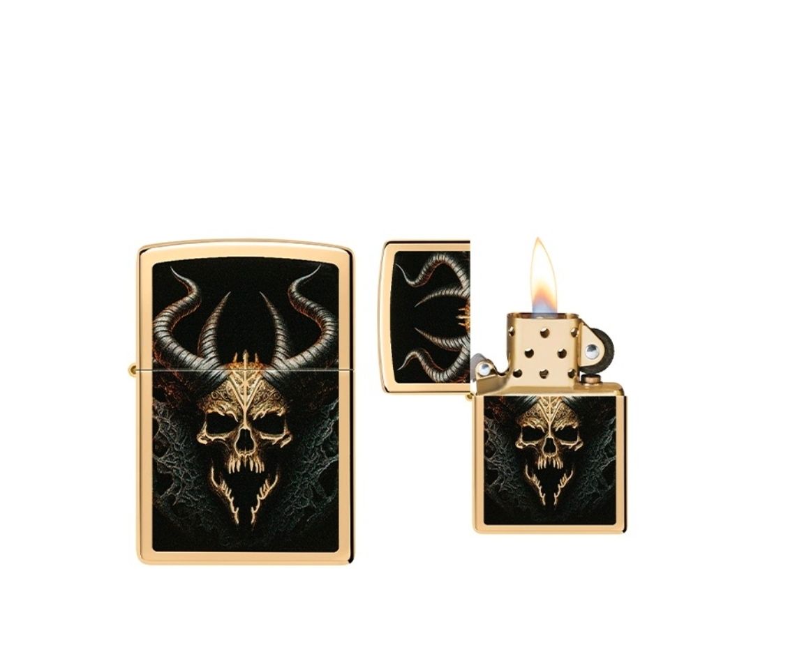 Zippo - Skull Design High Polish Brass
