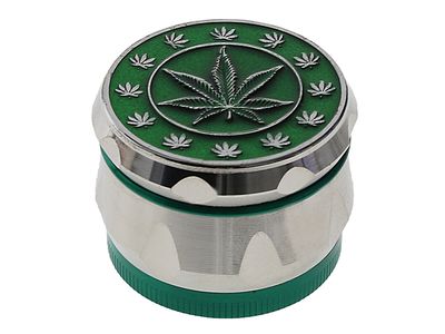 Grinder "Hemp Leaf" Metaal, Zilver/groen; 4-delig