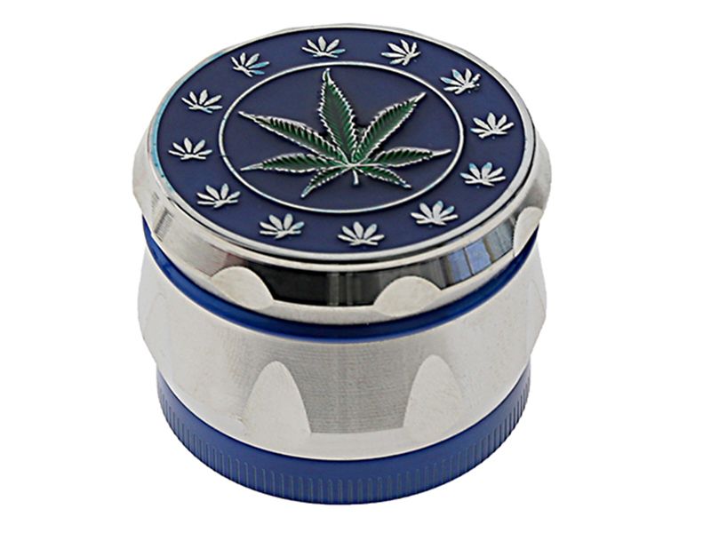Grinder "Hemp Leaf" Metaal, Zilver/blauw; 4-delig