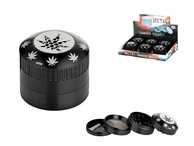 Grinder 'Hennepblad, metaal, zwart, 3-delige set; Ø 5 cm, H 4,5 cm,