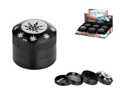Grinder 'Hennepblad, metaal, zwart, 3-delige set; Ø 5 cm, H 4,5 cm,