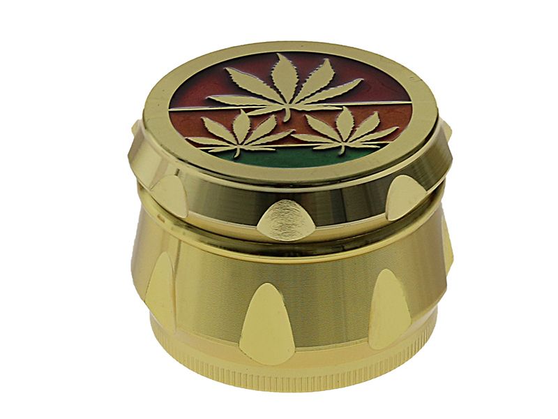 Grinder "Hemp Leaf Gold" metalen set 4 sdelig; 55 x 41 mm