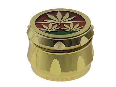 Grinder "Hemp Leaf Gold" metalen set 4 sdelig; 55 x 41 mm