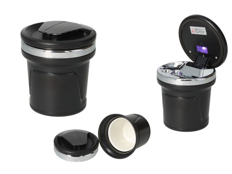 Auto-asbak Zwart/Zilver carbonlook met LED-verlichting