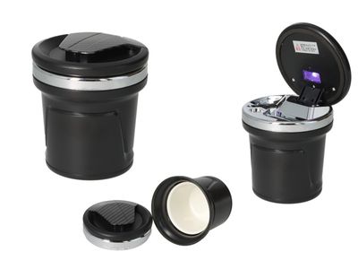 Auto-asbak Zwart/Zilver carbonlook met LED-verlichting