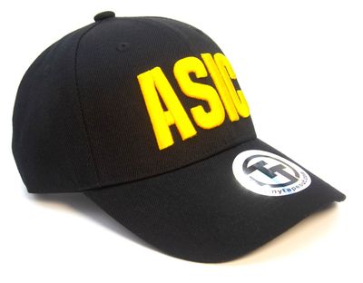 &#39;ASIC&#39; text baseball cap - round peak
