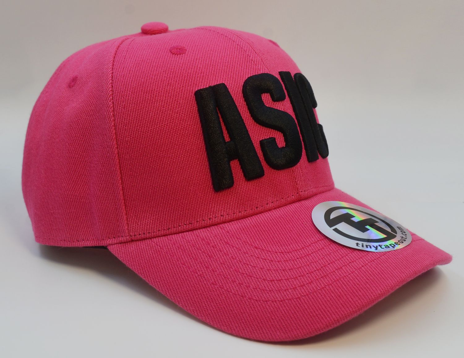 Pink &#39;ASIC&#39; text baseball cap - round peak