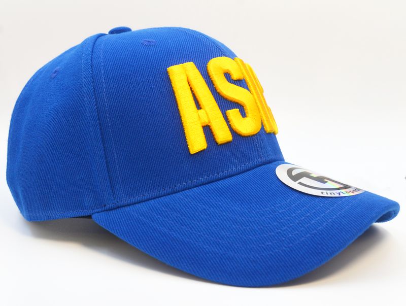 Blue &#39;ASIC&#39; text baseball cap - round peak