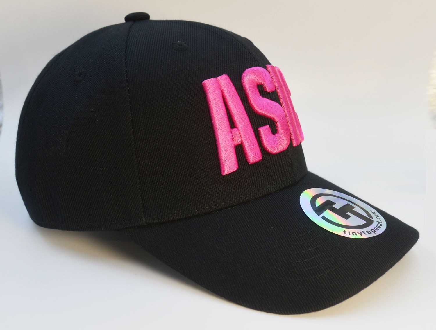 Black &#39;ASIC&#39; text baseball cap - round peak