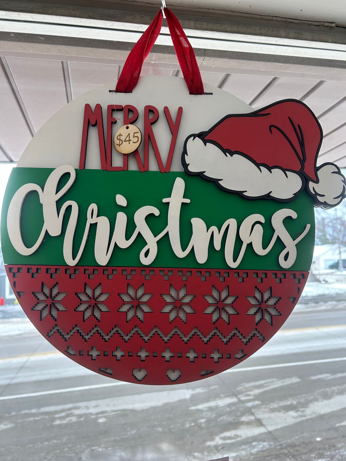 Merry Christmas w/Santa Hat Door Hanger