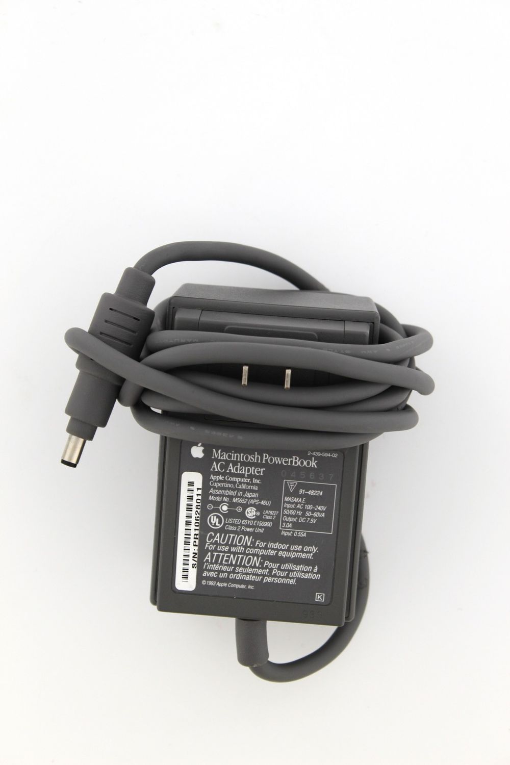 Vintage Apple Macintosh Powerbook AC Adapter M5652 APS-46U P\N 2-439-594-02 7.5V - Used