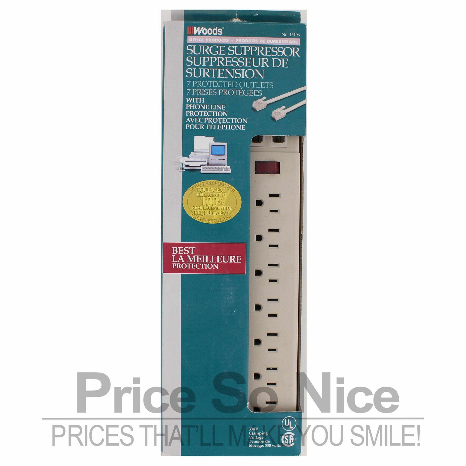 Woods 7 Outlet 114 Joule Surge Suppressor with 100% Lifetime Replacement