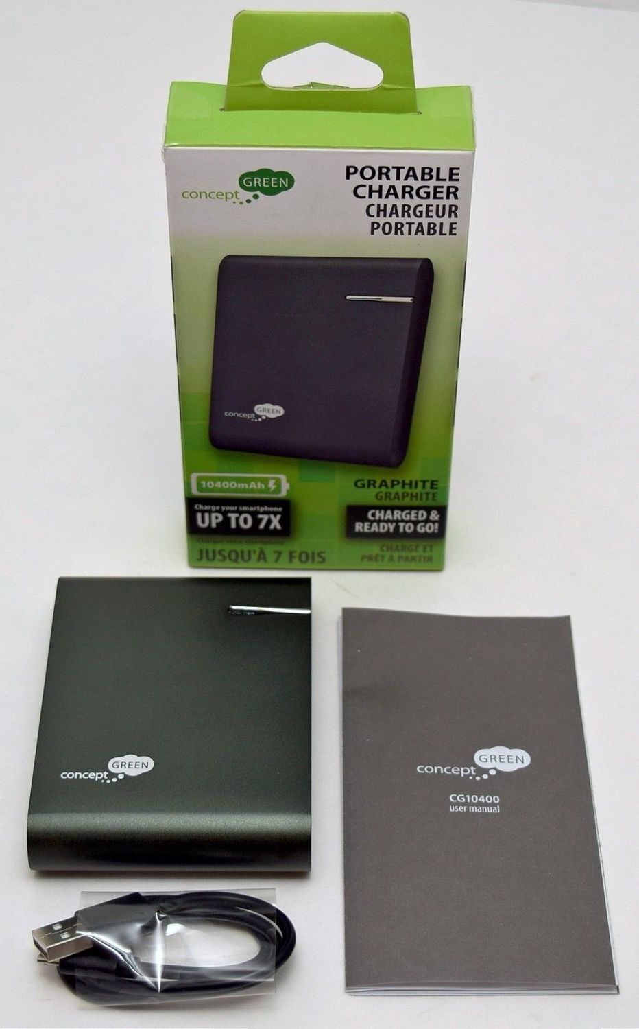 Concept Green Portable 10400 mAh Charger Power Bank - Graphite Color