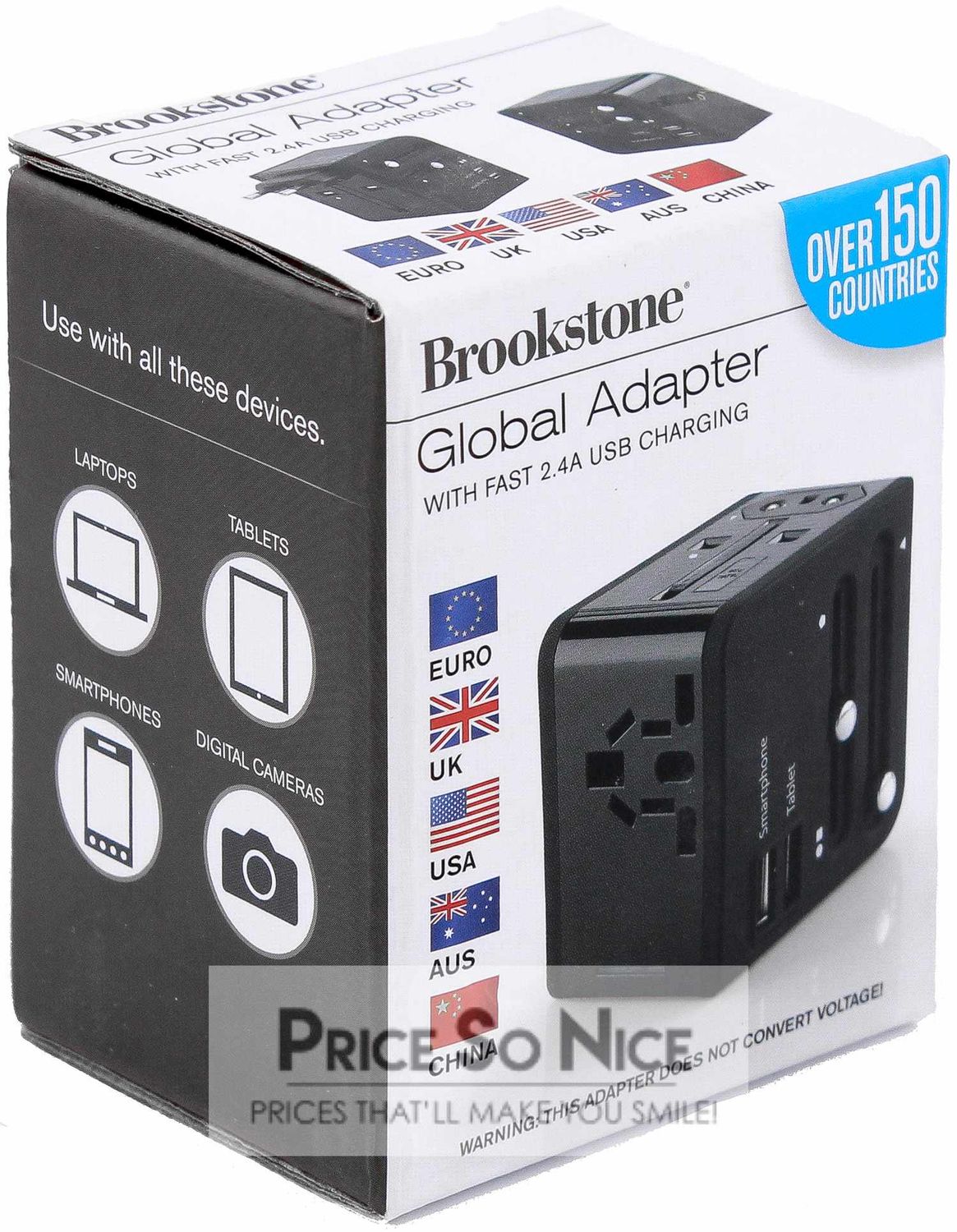 Brookstone Global Adapter With USB Charging over 150 Countries - New