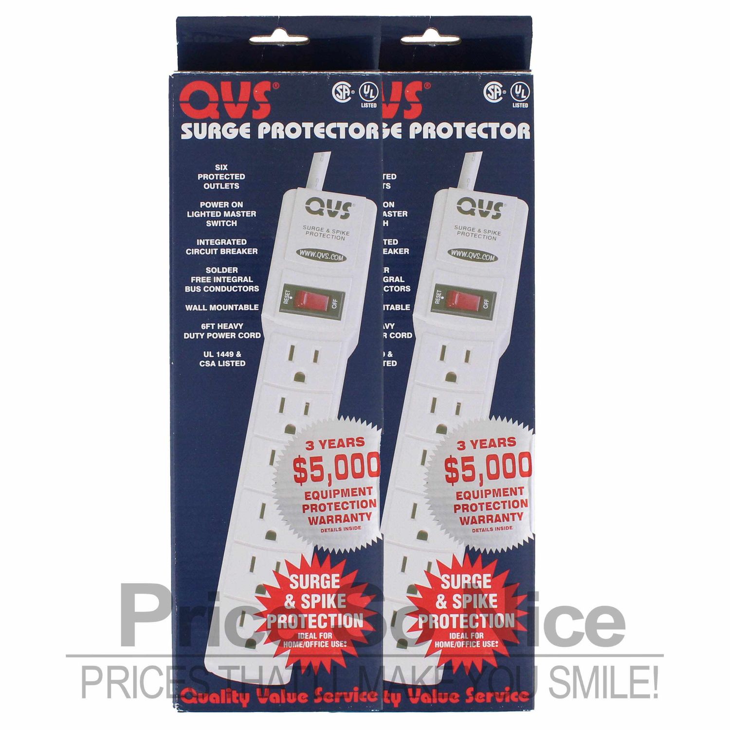 6 Port QVS Surge Protector - 2 Pack - New