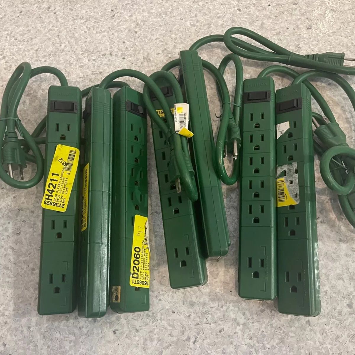 Phillips Power Strip, 6 Outlets, 2 Feet Cord, Green, 7PK