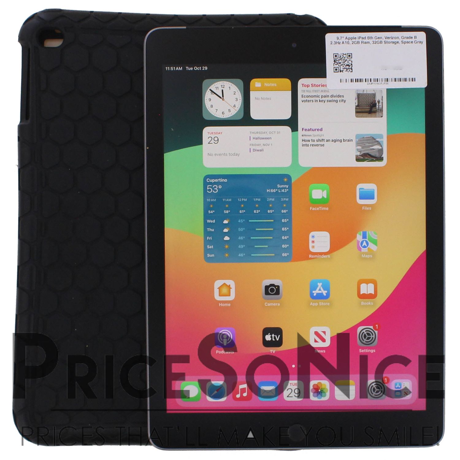 Apple iPad 9.7&quot; 6th Gen Unlocked (32GB, Wifi+Cellular, Space Gray) - with Finite Case, Grade B