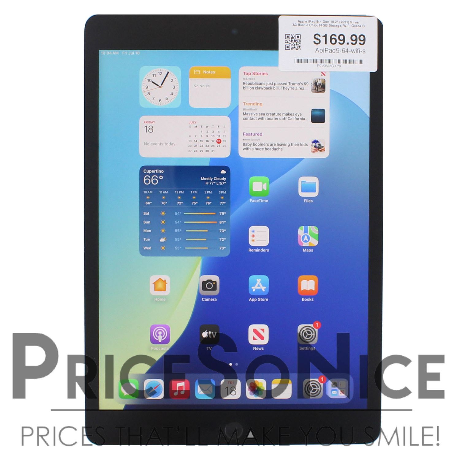 Apple iPad 10.2&quot; 9th Gen - 64GB - Wifi Only - Silver - Grade B
