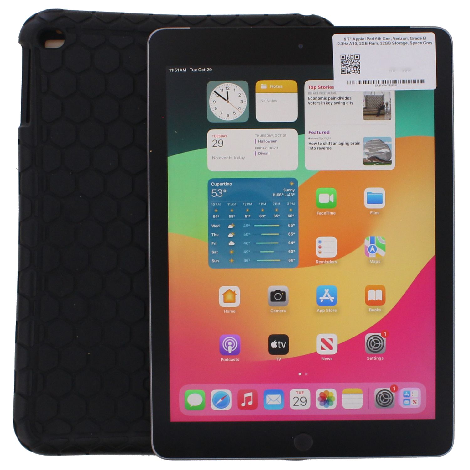 Apple iPad 9.7&quot; 6th Gen Unlocked (32GB, Wifi+Cellular, Space Gray, 4G LTE, iOS 17) - with Finite Case, Grade B