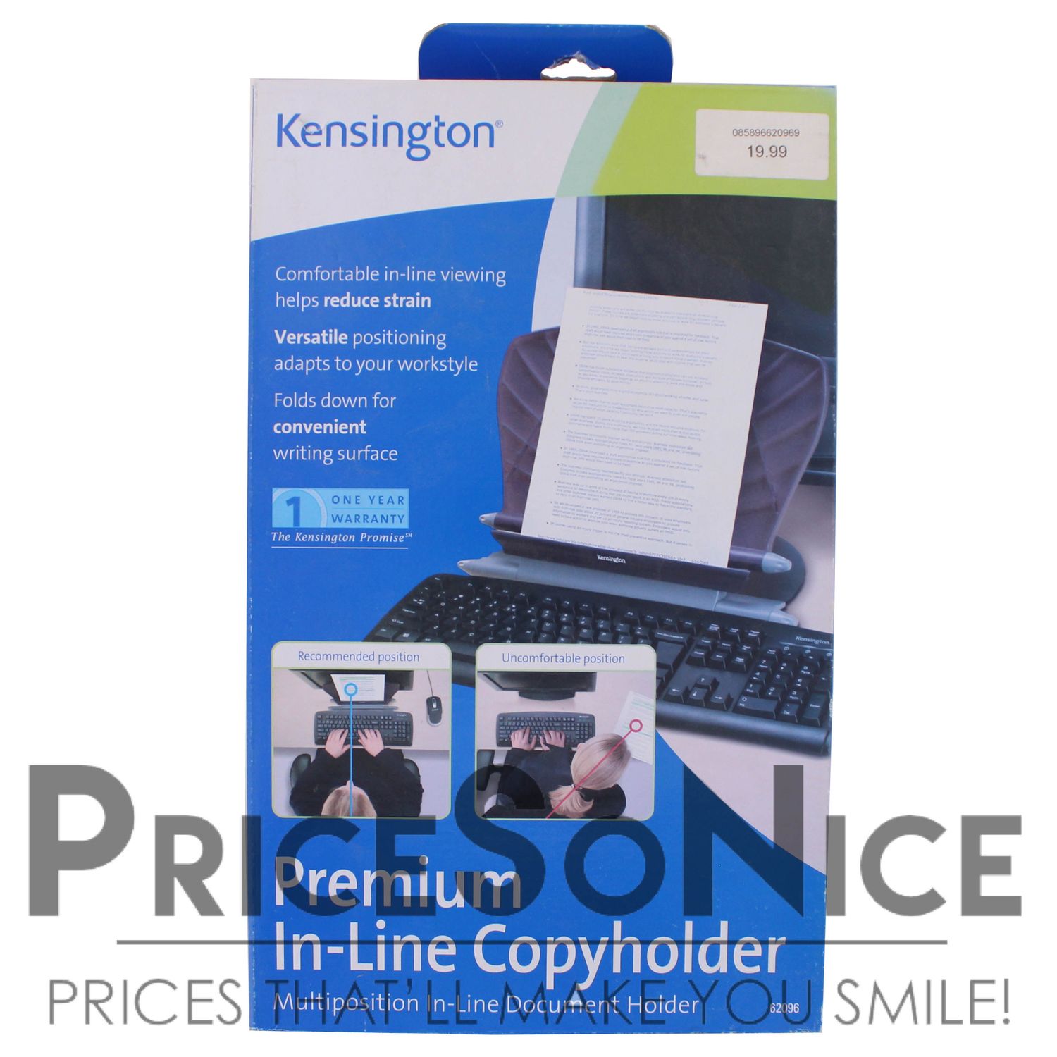 Kensington Premium Ergonomic In-Line Paperholder Copyholder - Part # 62096