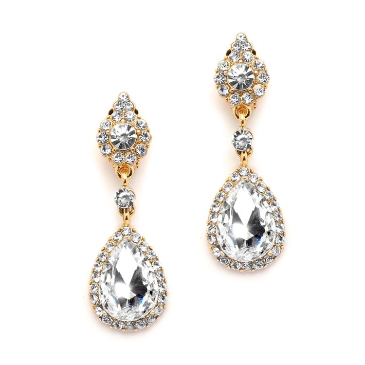 Mariell 4532E-G Gold & Crystal Teardrop Earrings