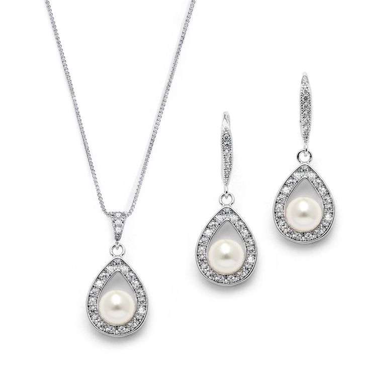 Mariell 4502S - Framed Pearl Necklace and Earrings Set Mariell 4502S - Framed Pearl Necklace and Earrings Set