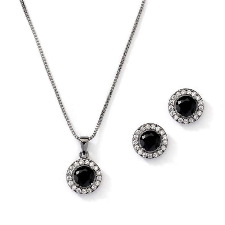 Mariell 4552S-HM - Halo Necklace and Stud Earrings Set