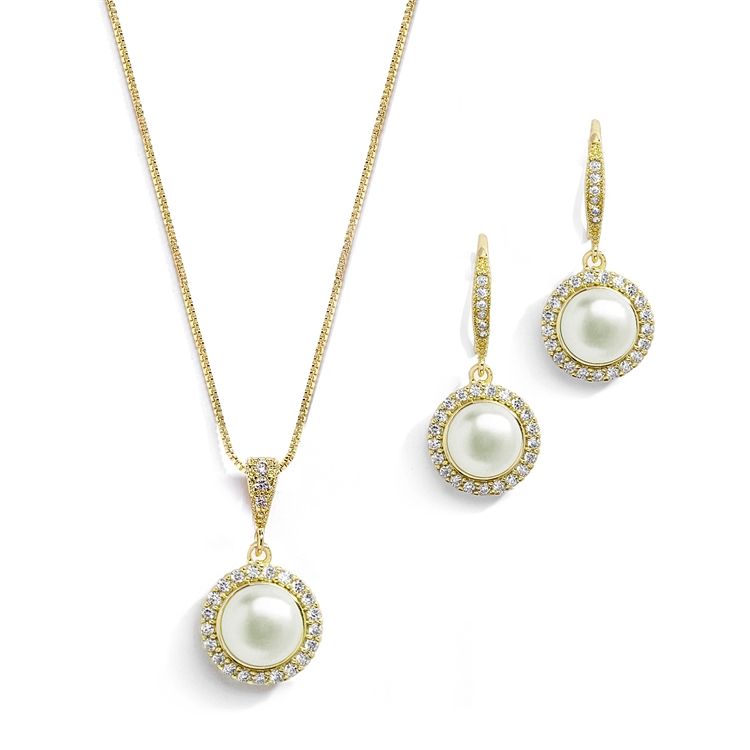 Mariell 4587S-G Pearl Necklace Set