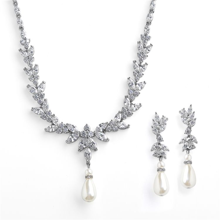 Mariell 4646S-I-S Pearl Teardrop Necklace and Earrings Set