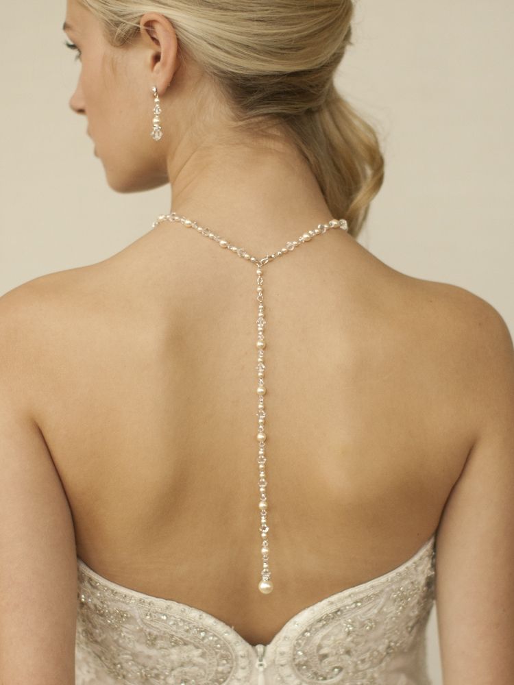 Mariell 4082N-I-CR-S Crystal & Pearl Back Necklace Mariell 4082N-I-CR-S Crystal & Pearl Back Necklace