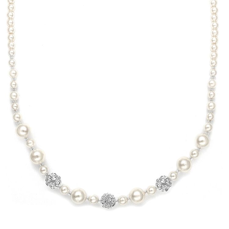 Mariell 1125N-I-S Pearl Necklace with Rhinestone Fireballs Mariell 1125N-I-S Pearl Necklace with Rhinestone Fireballs