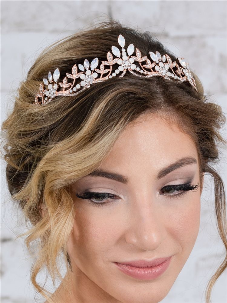 Mariell 4619T-OP-RG Opal and Rose Gold Tiara