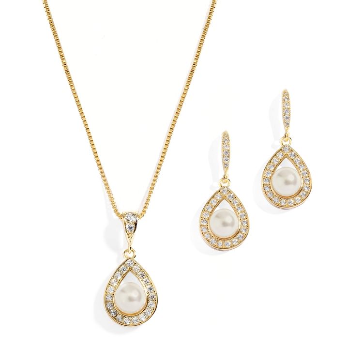 Mariell 4502S-I-G Framed Pearl Necklace and Earrings Set Mariell 4502S-I-G Framed Pearl Necklace and Earrings Set