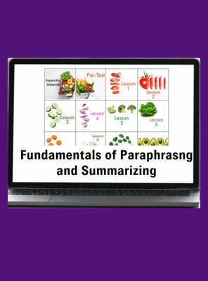 Computer screen with Fundamentals of Paraphrasing and Summarizing canvas course on it.