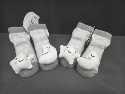 Gray Moon &amp; Star Rattle Toe Socks