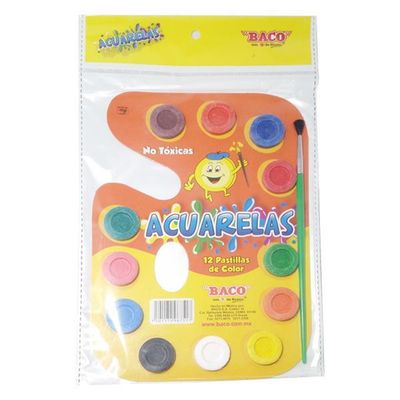 ACUARELA DE 12 PASTILLAS PALETA DE CARTON CON 6