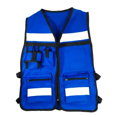 CHALECO BRIGADISTA CON CINTAS REFLEJANTES COLOR AZUL REY
