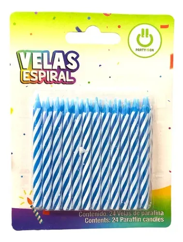 VELA ESPIRAL AZUL, CON 6 PAQUETES DE 24PZS
