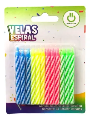 VELA ESPIRAL, COLORES SURTIDOS, CON 24, 6 PACKS POR: