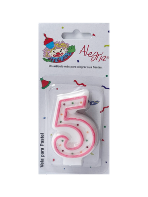 VELA CONFETI ROSA CON 10 NUMEROS SURTIDOS