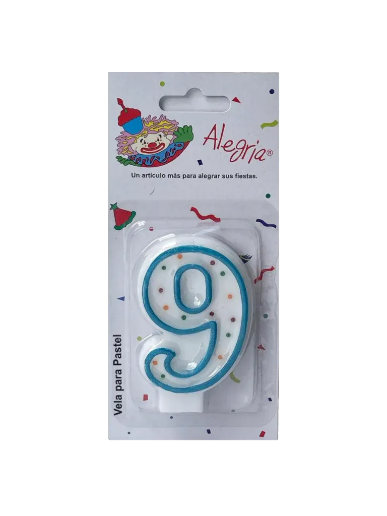 VELA CONFETTI AZUL CON 10 NUMEROS SURTIDOS