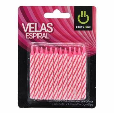VELA ESPIRAL ROSA CON 24 PZS, 6 PAQUETES POR: