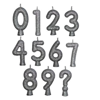 VELA GLITTER PLATA CON 10 NUMEROS