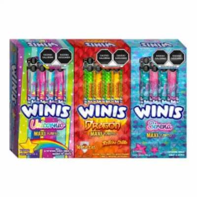 WINIS MAXITUBO CON 3 CAJAS de 16 PIEZAS, SABORES SURTIDOS (sujetos a existencias en almacen)