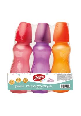 BIBERON JALOMA 8OZ, COLOR SURTIDO, PAQUETE CON 3, CON 2 PAQUETES